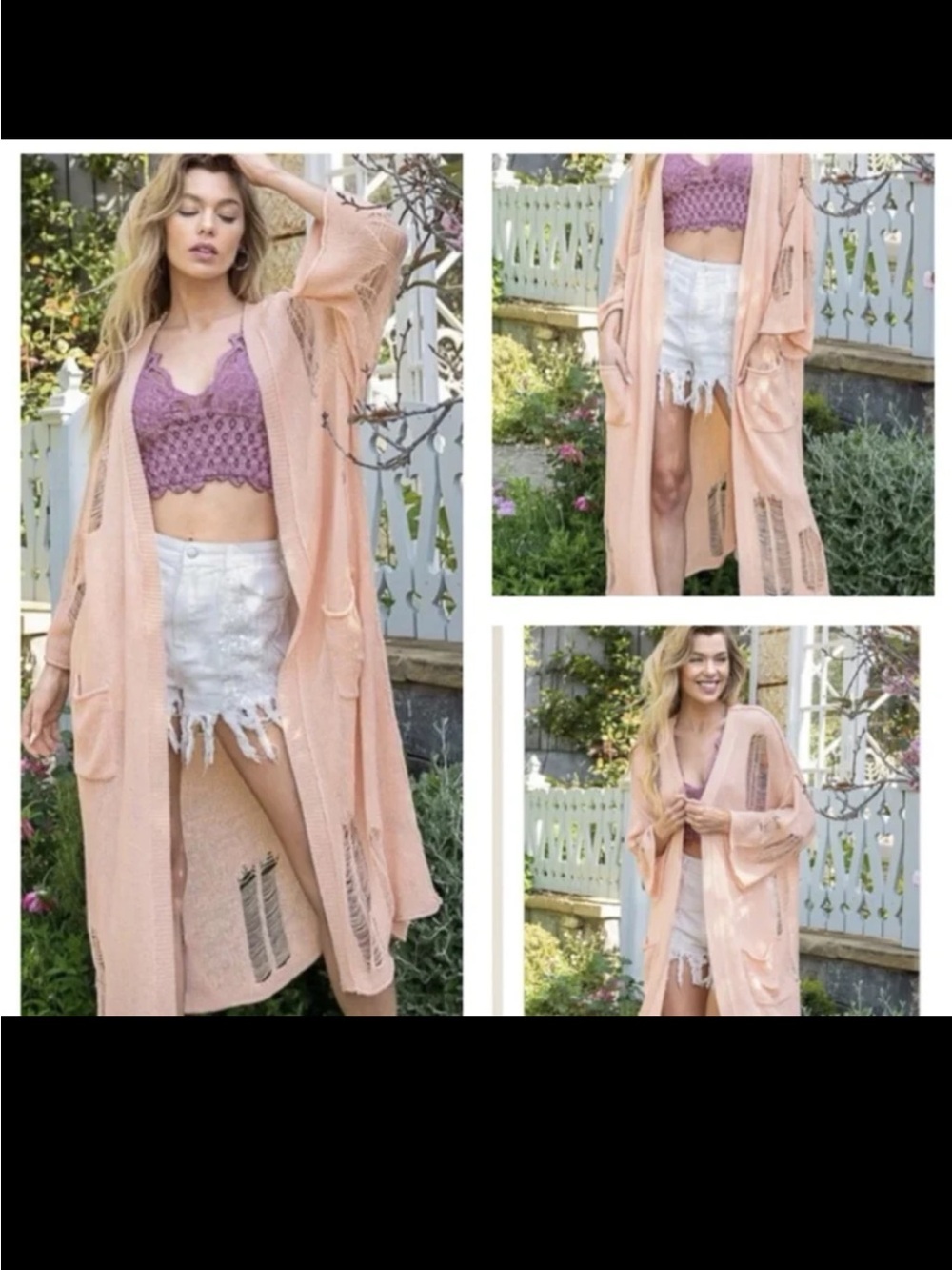 NWT POL oversized Open front Distressed Peachy Pink Duster Cardigan size Small